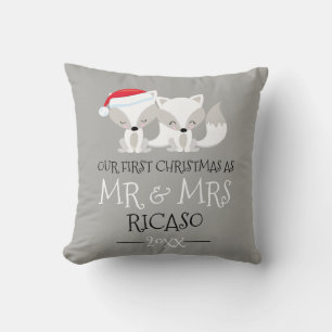 Our First Christmas As Mr and Mrs - Fox Themed Throw Pillow