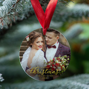 Our First Christmas As Mr And Mrs Gold Foil Font Ornament