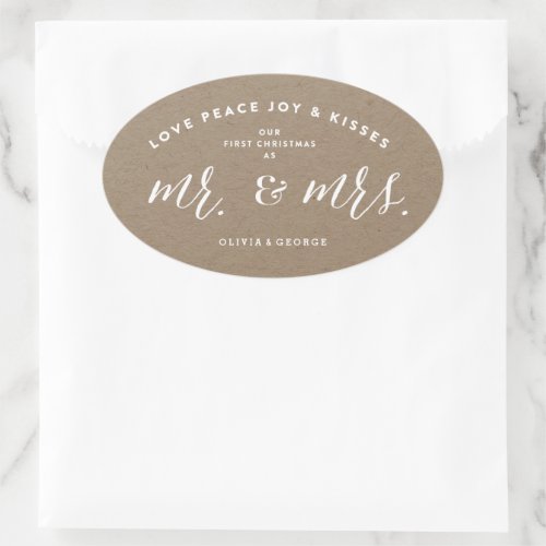 Our First Christmas As Mr And Mrs Kraft Holiday Oval Sticker