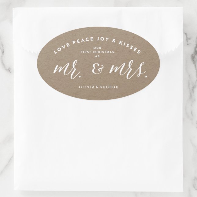 Our First Christmas As Mr And Mrs Kraft Holiday Oval Sticker (Bag)
