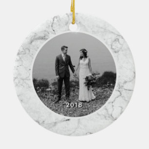 Our First Christmas as Mr and Mrs Marble Photo Ceramic Ornament
