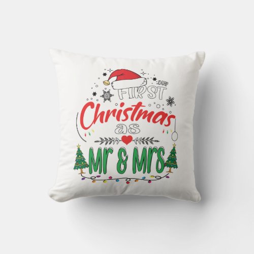 Our First Christmas as Mr and Mrs Matching Couple Throw Pillow
