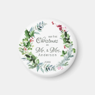 Our First Christmas as Mr and Mrs Modern Wreath Magnet
