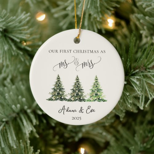 Our First Christmas as Mr and Mrs, Newlywed Couple Ceramic Ornament