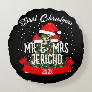 Our First Christmas as Mr. and Mrs. Newlywed Round Pillow