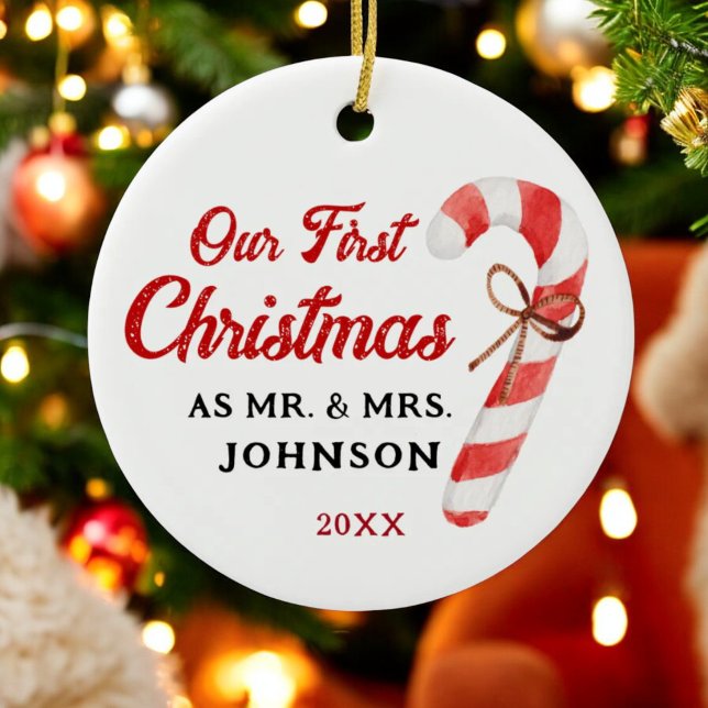 Our First Christmas As Mr and Mrs Newlyweds Ceramic Ornament (Creator Uploaded)