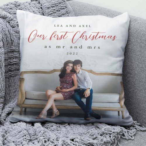 Our First Christmas as Mr and Mrs Photo Throw Pillow