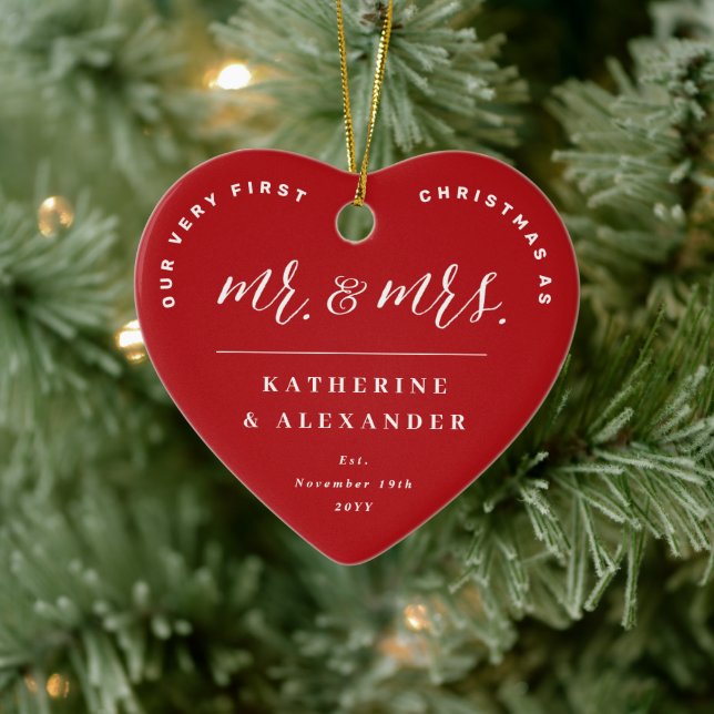 Our First Christmas As Mr And Mrs Photo Wedding Ceramic Ornament (Tree)