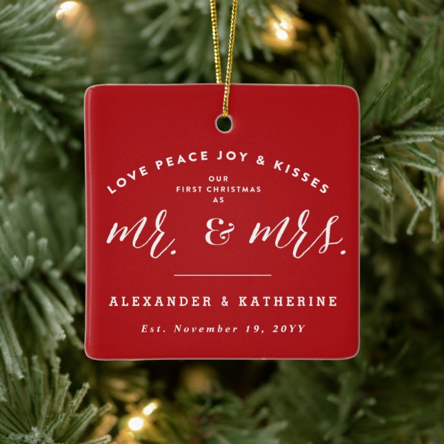 Our First Christmas As Mr And Mrs Photo Wedding Ceramic Ornament (Tree)