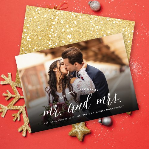 Our First Christmas As Mr And Mrs Photo Wedding Holiday Card