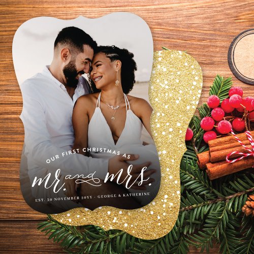 Our First Christmas As Mr And Mrs Photo Wedding Holiday Card