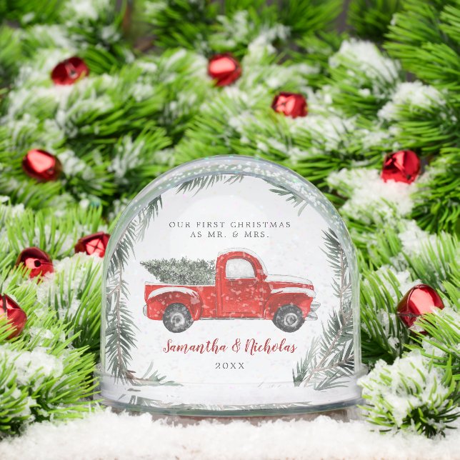 Our First Christmas as Mr and Mrs Red Truck Snow Globe (Christmas)