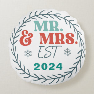 our First Christmas as Mr and Mrs Round Pillow