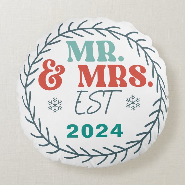 our First Christmas as Mr and Mrs Round Pillow (Front)