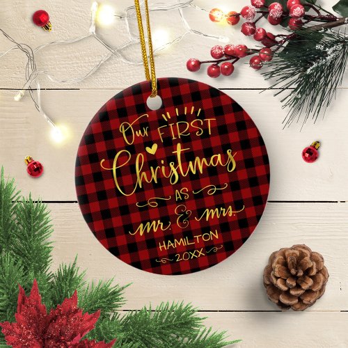 Our First Christmas As Mr And Mrs Rustic Farmhouse Ceramic Ornament