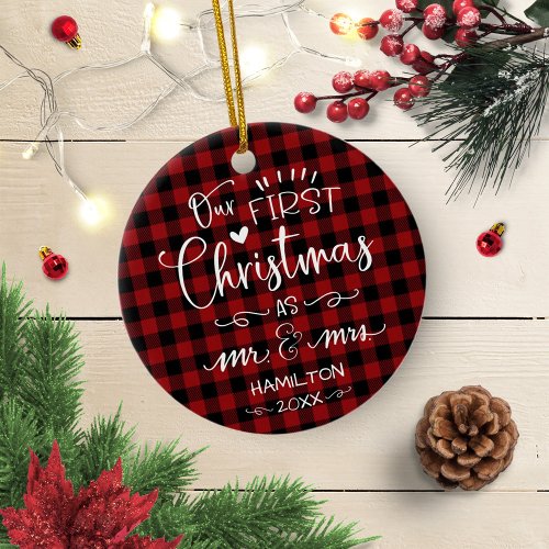 Our First Christmas As Mr And Mrs Rustic Farmhouse Ceramic Ornament