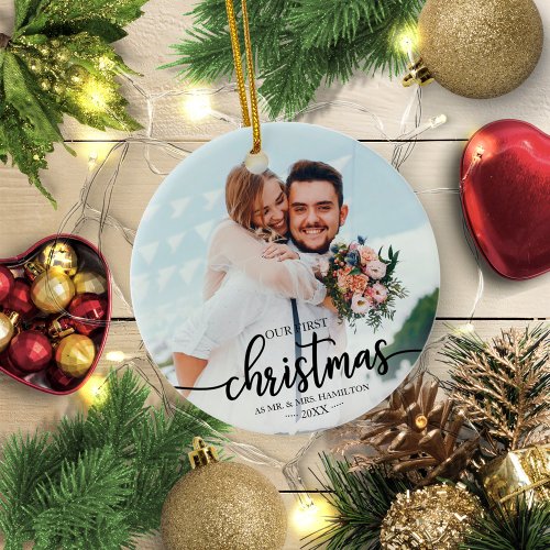 Our First Christmas As Mr And Mrs Simple Elegant Ceramic Ornament