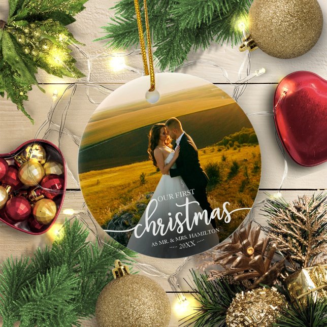 Our First Christmas As Mr And Mrs Simple Elegant Ceramic Ornament (Creator Uploaded)