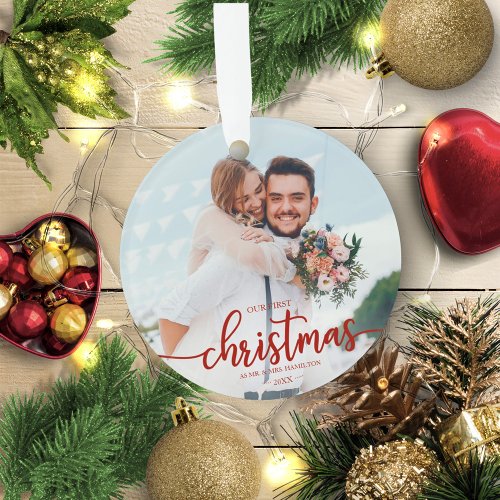 Our First Christmas As Mr And Mrs Simple Elegant Ornament