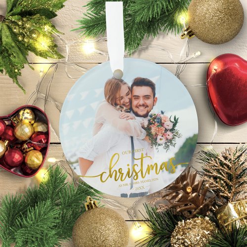Our First Christmas As Mr And Mrs Simple Elegant Ornament