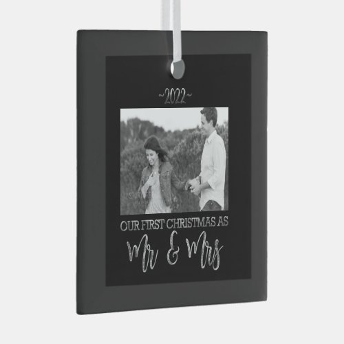 Our First Christmas as Mr and Mrs Wedding Couple Glass Ornament