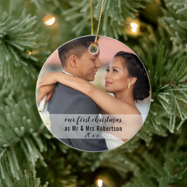Our First Christmas as Mr and Mrs Wedding Photo Ceramic Ornament (Tree)
