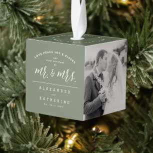 Our First Christmas As Mr. And Mrs. Wedding Photo Cube Ornament