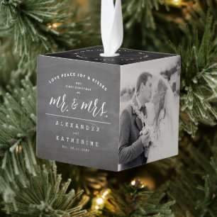 Our First Christmas As Mr. And Mrs. Wedding Photo Cube Ornament
