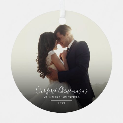 Our First Christmas as Mr and Mrs Wedding Photo Metal Ornament