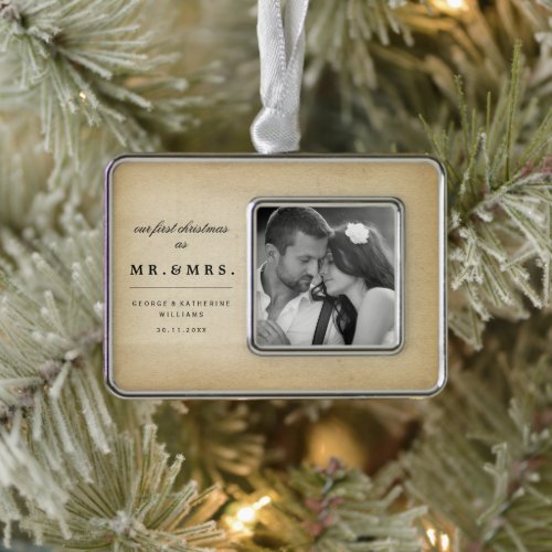 Our First Christmas As Mr And Mrs Wedding Photo Silver Plated Framed Ornament