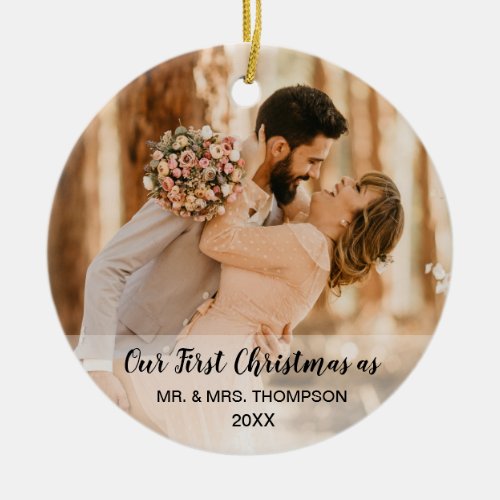 Our First Christmas as Mr and Mrs Wedding photos Ceramic Ornament