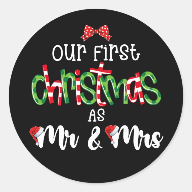 Our First Christmas As Mr And Mrs Wife Husband Cou Classic Round Sticker (Front)