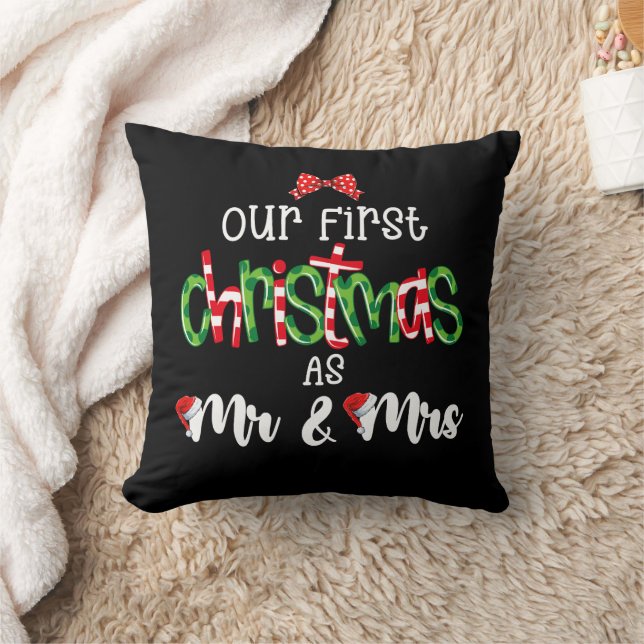 Our First Christmas As Mr And Mrs Wife Husband Cou Throw Pillow (Blanket)