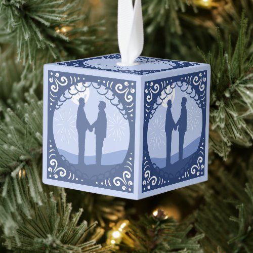 Our First Christmas As Mr  Mr Blue Cube Ornament