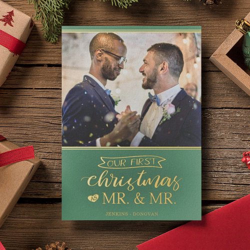 Our first Christmas as mr  mr gay wedding Foil Holiday Card