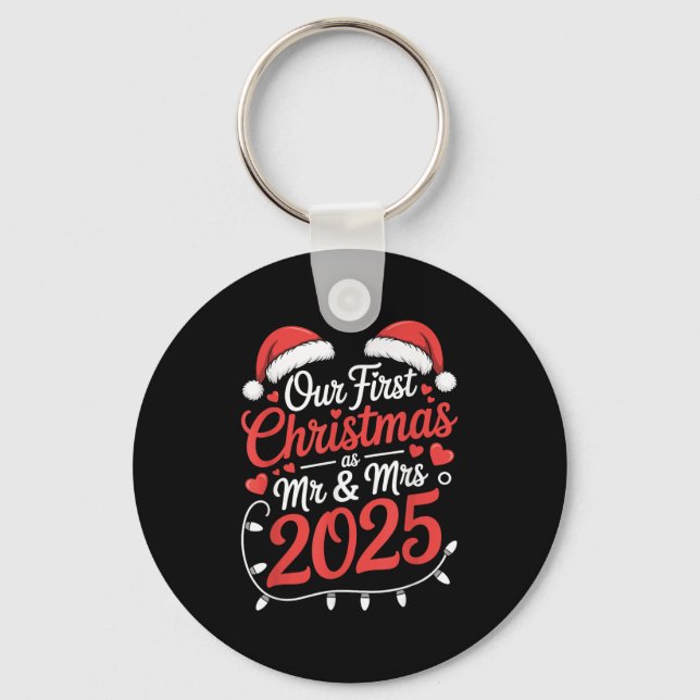 Our First Christmas As Mr Mrs 2025 Married Couples Keychain (Front)