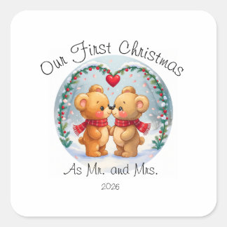 Our First Christmas as Mr. & Mrs. – 2025 Square Sticker