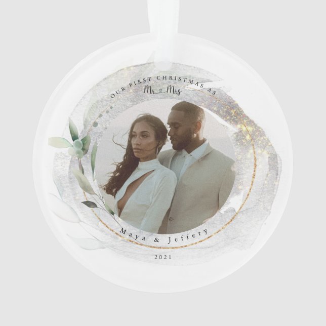 Our First Christmas As Mr & Mrs 2 Photo  Ornament (Back)