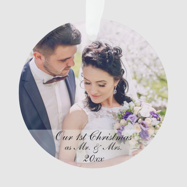 Our First Christmas as Mr. & Mrs. 2 Photo Round Ornament (Front)