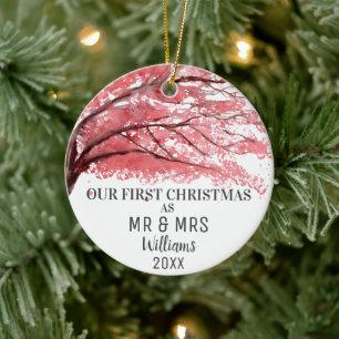 Our First Christmas as MR & MRS Cherry Blossom Ceramic Ornament
