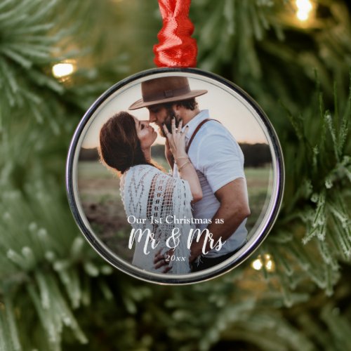 Our First Christmas As Mr  Mrs  Couple Photo Metal Ornament