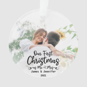Our First Christmas as Mr & Mrs Custom 2 Photo Ornament