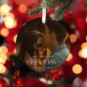 Our First Christmas As Mr & Mrs Custom Picture Ceramic Ornament