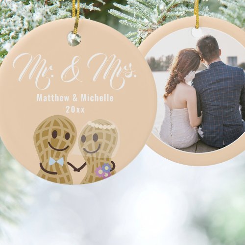 Our First Christmas as Mr  Mrs Cute Couple Photo Ceramic Ornament