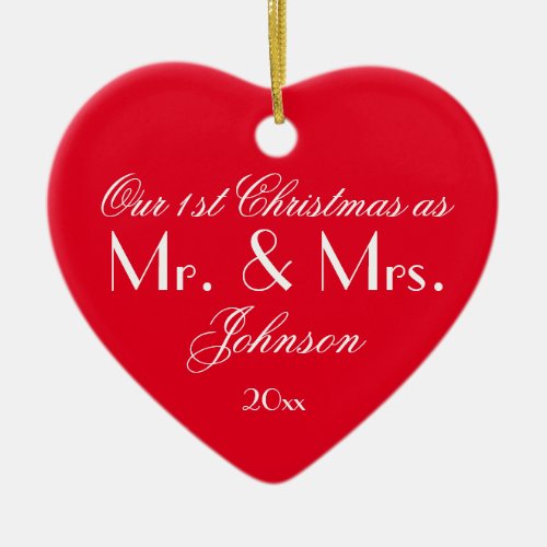 Our First Christmas As Mr  Mrs Cute Keepsake Red  Ceramic Ornament