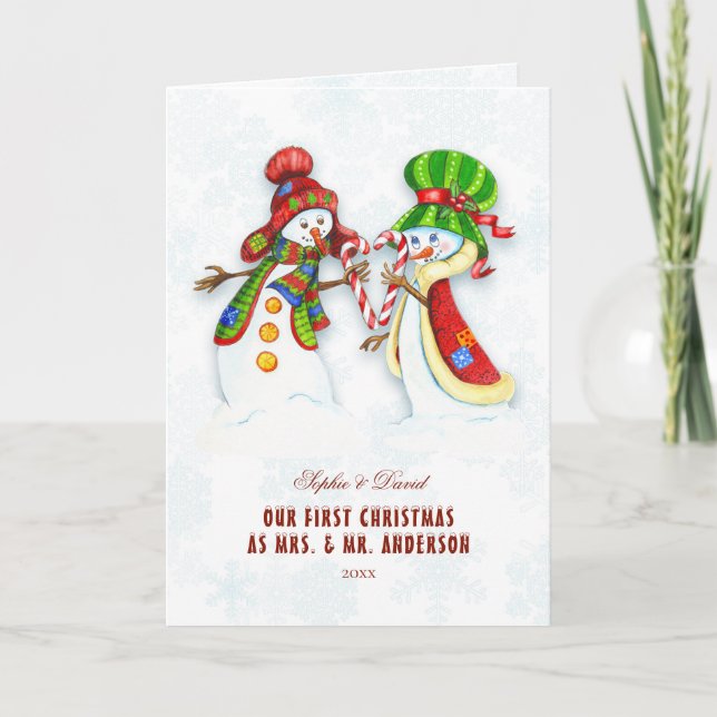 Our First Christmas As Mr. & Mrs.Cute Snowman Card (Front)