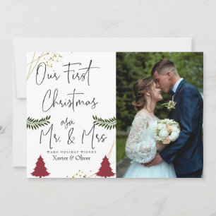 Our First Christmas As Mr Mrs Elegant Chic Photo Holiday Card