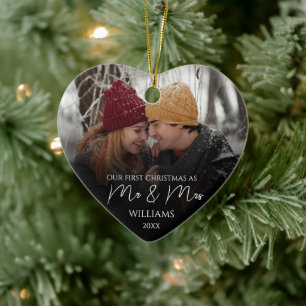 Our First Christmas As Mr & Mrs Elegant Photo Ceramic Ornament