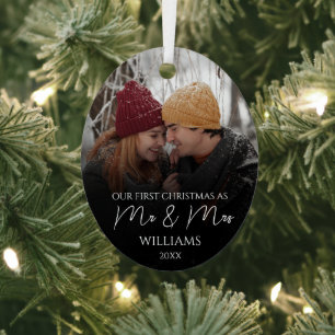 Our First Christmas As Mr & Mrs Elegant Photo Metal Ornament