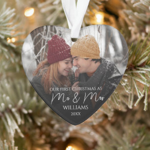 Our First Christmas As Mr & Mrs Elegant Photo Ornament